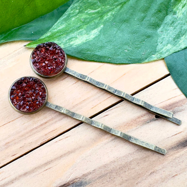 Amber Druzy Bobby Pins