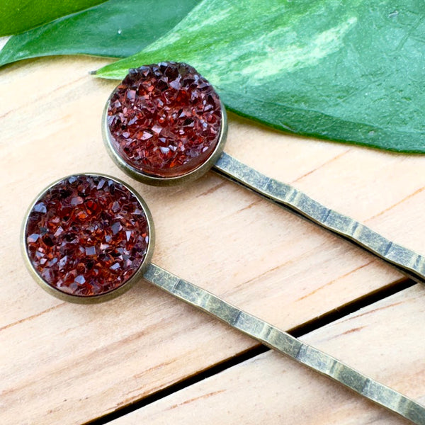 Amber Druzy Bobby Pins