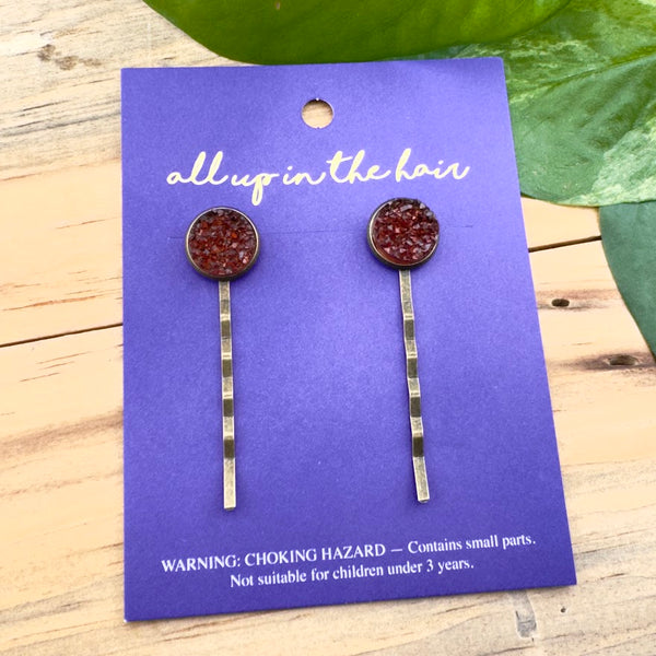 Amber Druzy Bobby Pins