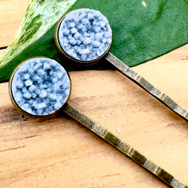 Ash Grey Druzy Bobby Pins