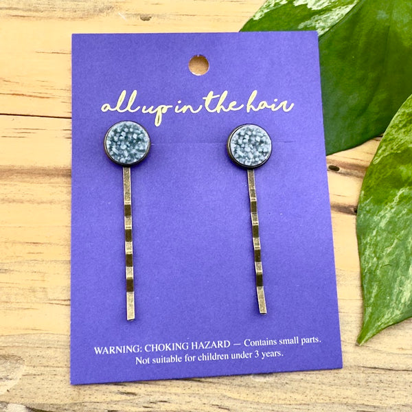 Ash Grey Druzy Bobby Pins