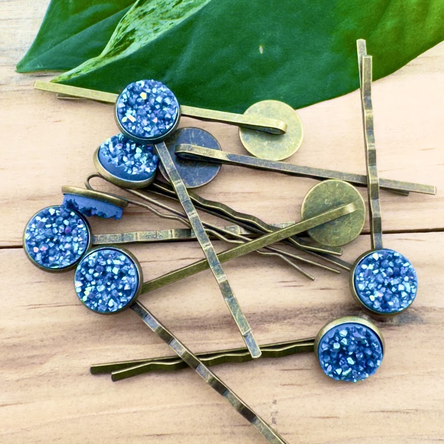 Azure Druzy Bobby Pins