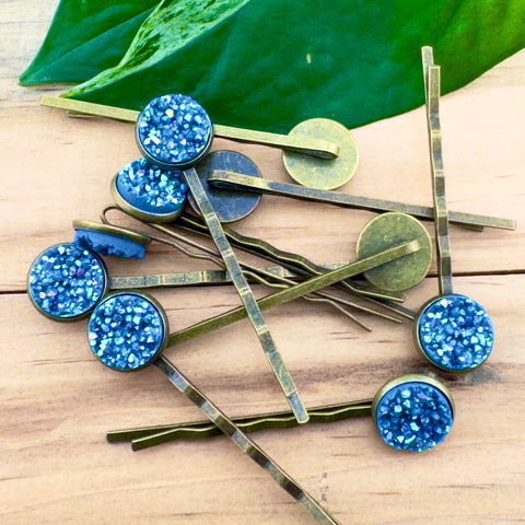 Azure Druzy Bobby Pins