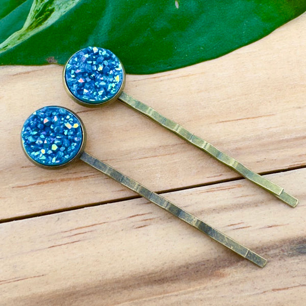 Azure Druzy Bobby Pins