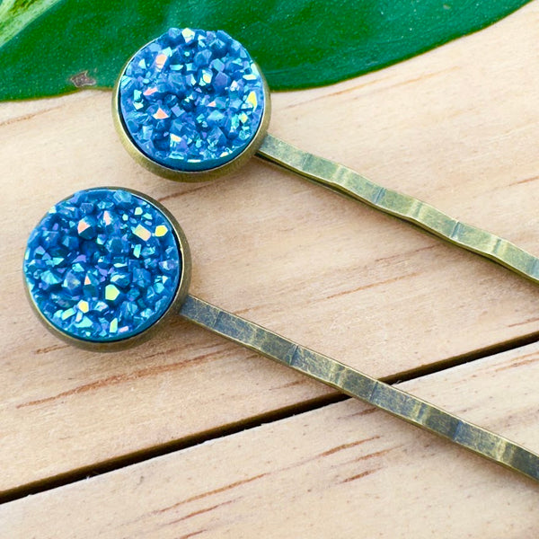 Azure Druzy Bobby Pins