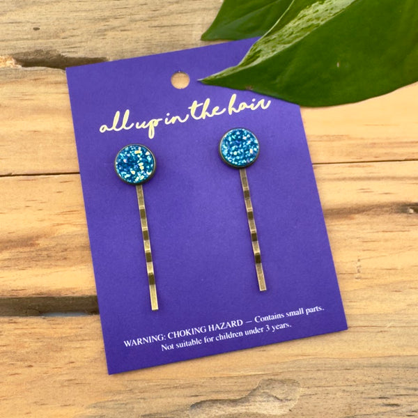 Azure Druzy Bobby Pins