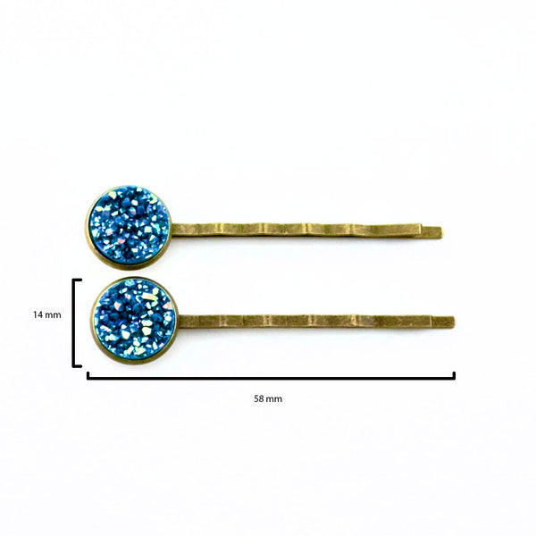 Azure Druzy Bobby Pins