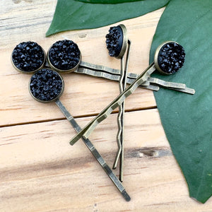 Black Druzy Bobby Pins