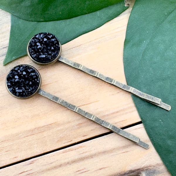 Black Druzy Bobby Pins