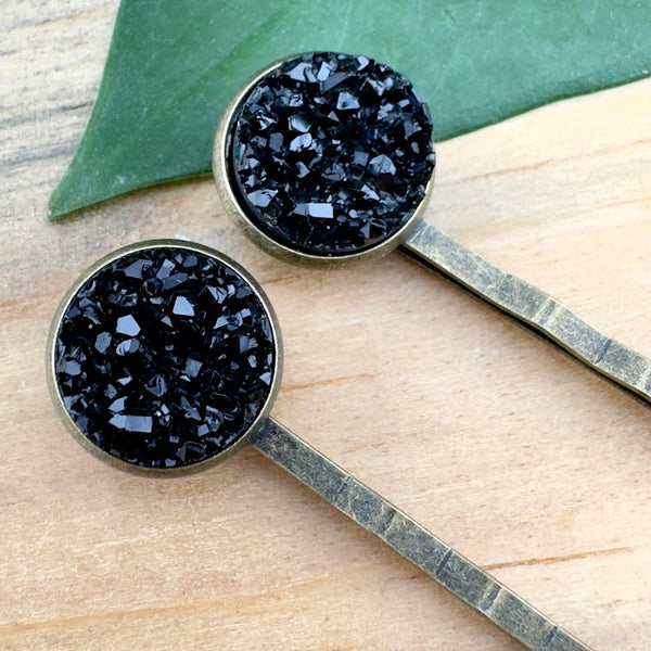 Black Druzy Bobby Pins