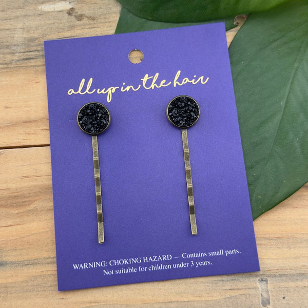 Black Druzy Bobby Pins