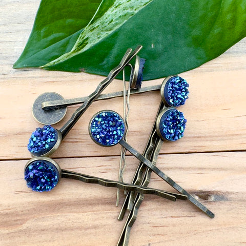 Blue Druzy Bobby Pins