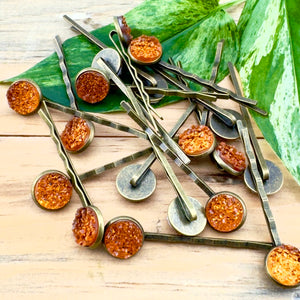 Burnt Orange Druzy Bobby Pins