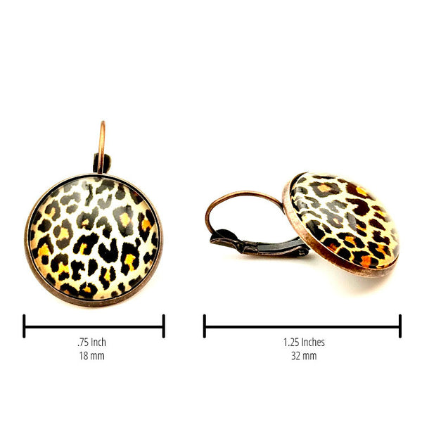 All Up In The Hair | Online Accessory Boutique Located in Mooresville, NC | Two Cheetah Dangle Earrings on a plain white background. The measurements of the earrings are written under each earring.