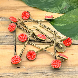 Coral Druzy Bobby Pins