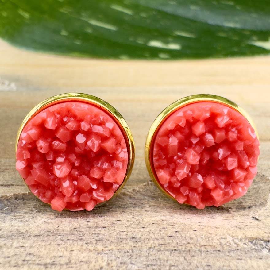 Coral Druzy Earrings
