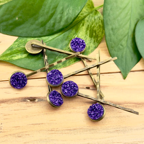 Dark Purple Druzy Bobby Pins