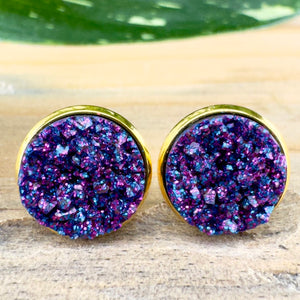 Dark Purple Druzy Earrings