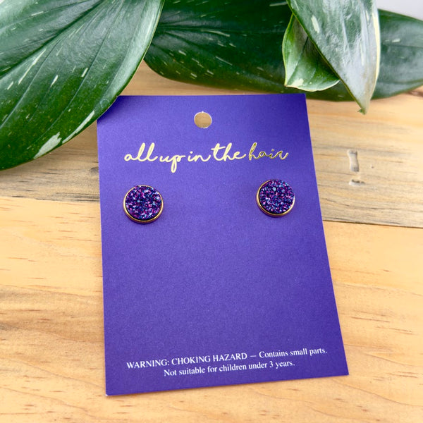 Dark Purple Druzy Earrings