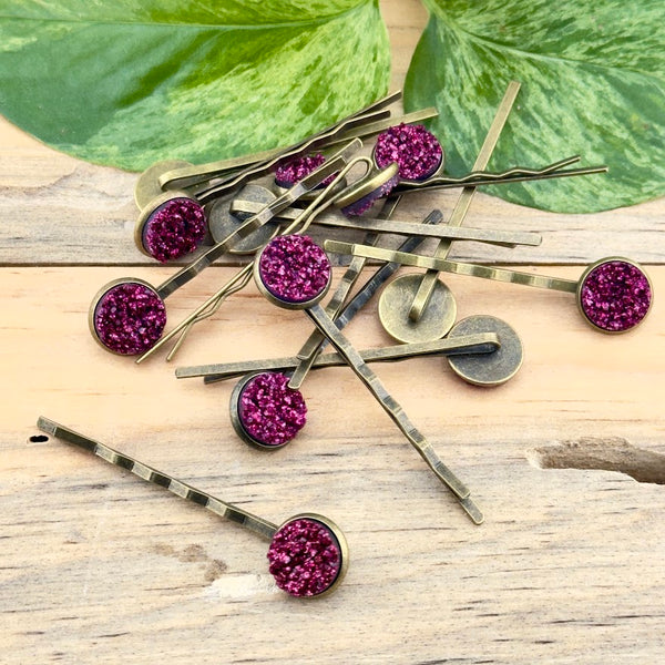 Dark Raspberry Druzy Bobby Pins