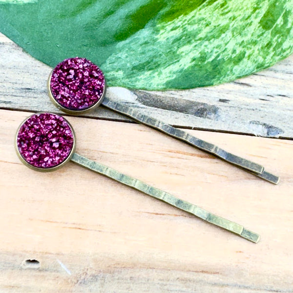 Dark Raspberry Druzy Bobby Pins