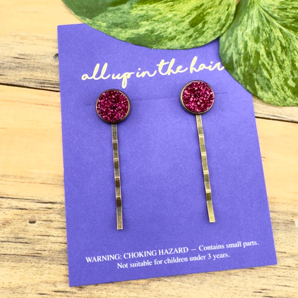 Dark Raspberry Druzy Bobby Pins