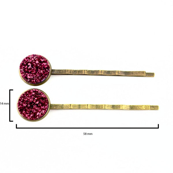 Dark Raspberry Druzy Bobby Pins