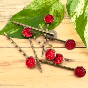 Dark Red Druzy Bobby Pins