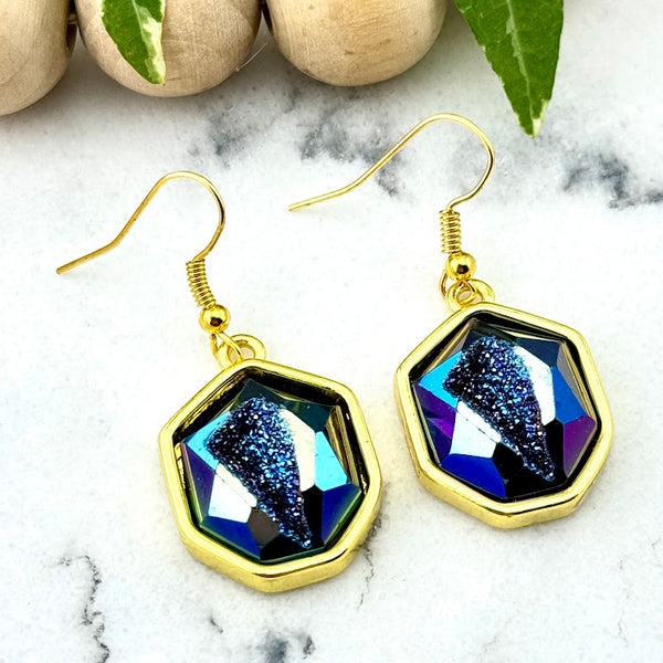 Blue Druzy Dangle Earrings