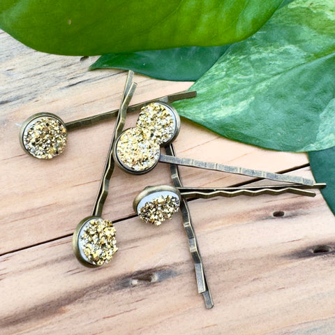 Gold Druzy Bobby Pins