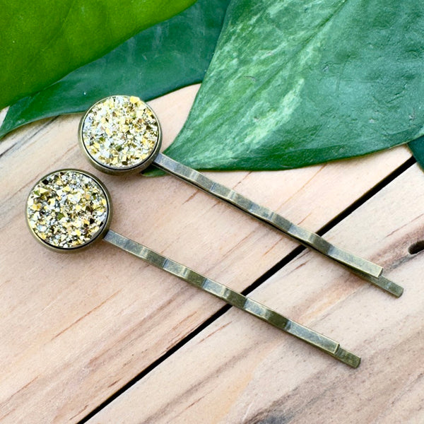 Gold Druzy Bobby Pins