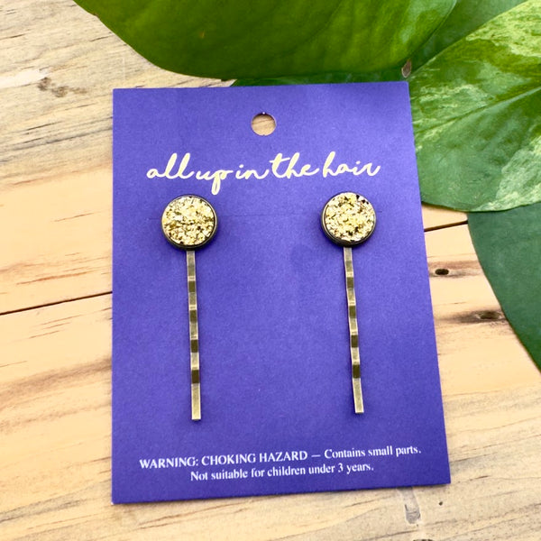 Gold Druzy Bobby Pins