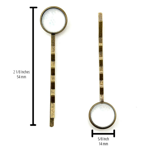 All Up In The Hair | Online Accessory Boutique Located in Mooresville, NC | Two Golf Ball Bobby Pins on a white background. The measurement of the bobby pins are written next to the left bobby pin and under the right bobby pin.