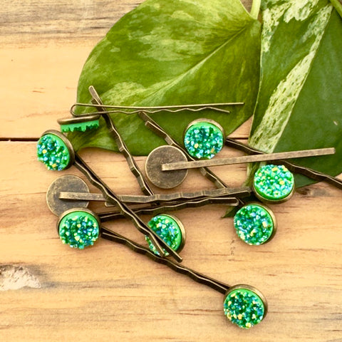 Green Druzy Bobby Pins