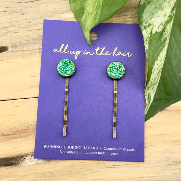 Green Druzy Bobby Pins