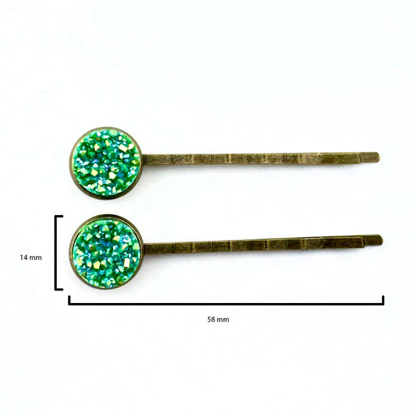 Green Druzy Bobby Pins