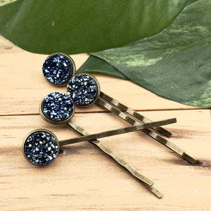 Grey Druzy Bobby Pins