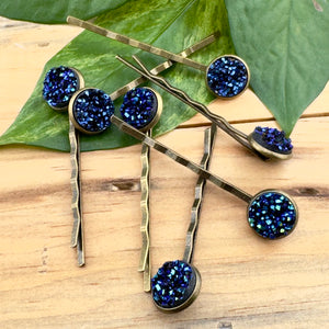 Indigo Druzy Bobby Pins