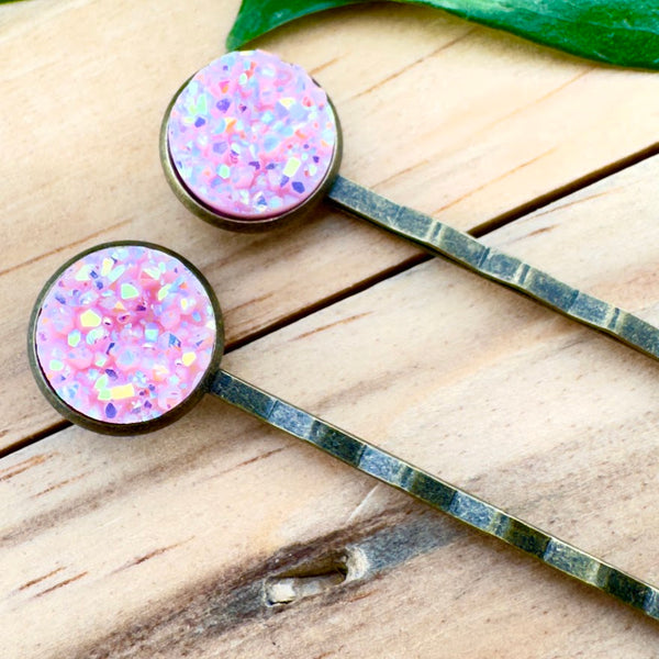 Light Pink Druzy Bobby Pins