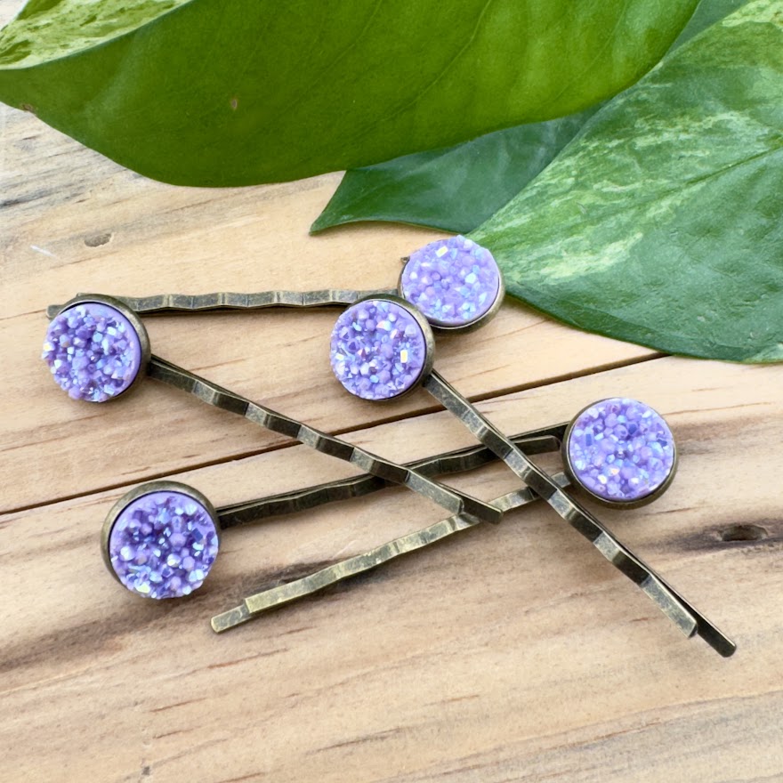 Light Purple Druzy Bobby Pins