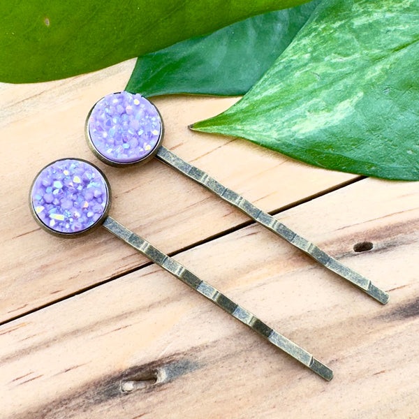 Light Purple Druzy Bobby Pins