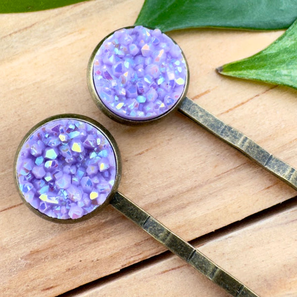 Light Purple Druzy Bobby Pins