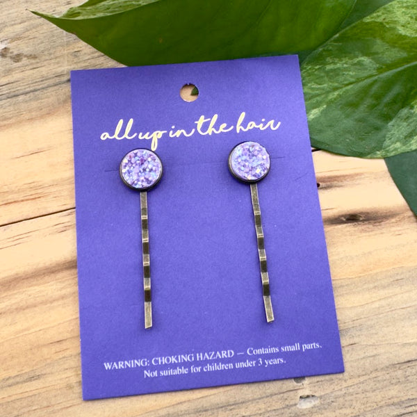 Light Purple Druzy Bobby Pins