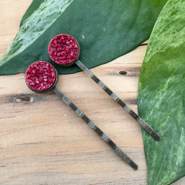 Maroon Druzy Bobby Pins