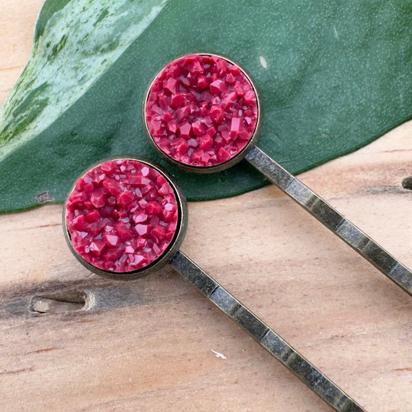 Maroon Druzy Bobby Pins