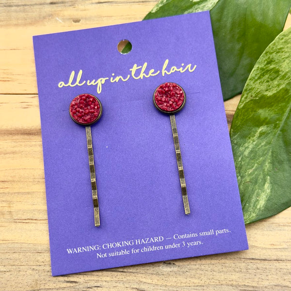 Maroon Druzy Bobby Pins