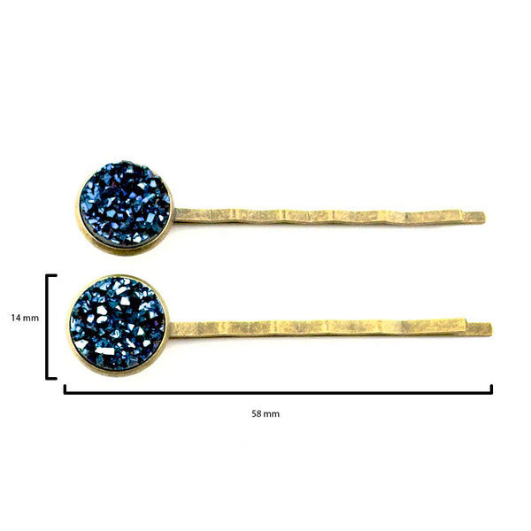 Midnight Blue Druzy Bobby Pins