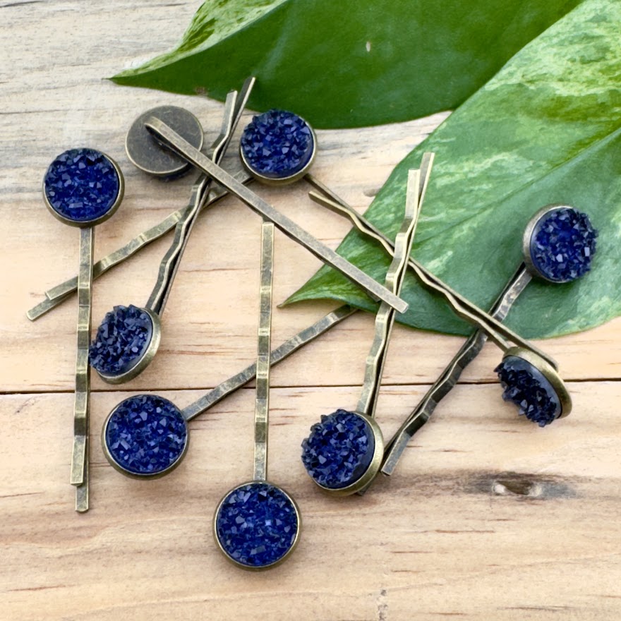 Navy Blue Druzy Bobby Pins