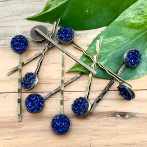 Navy Blue Druzy Bobby Pins