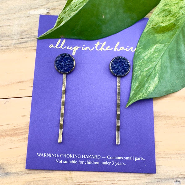 Navy Blue Druzy Bobby Pins